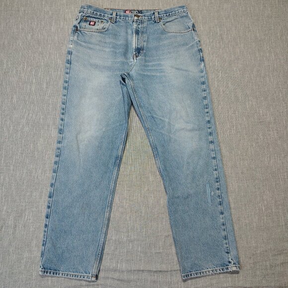 VINTAGE Chaps Ralph Lauren Jeans Mens Size 38x32 Light Wash Distressed Denim - Picture 1 of 16